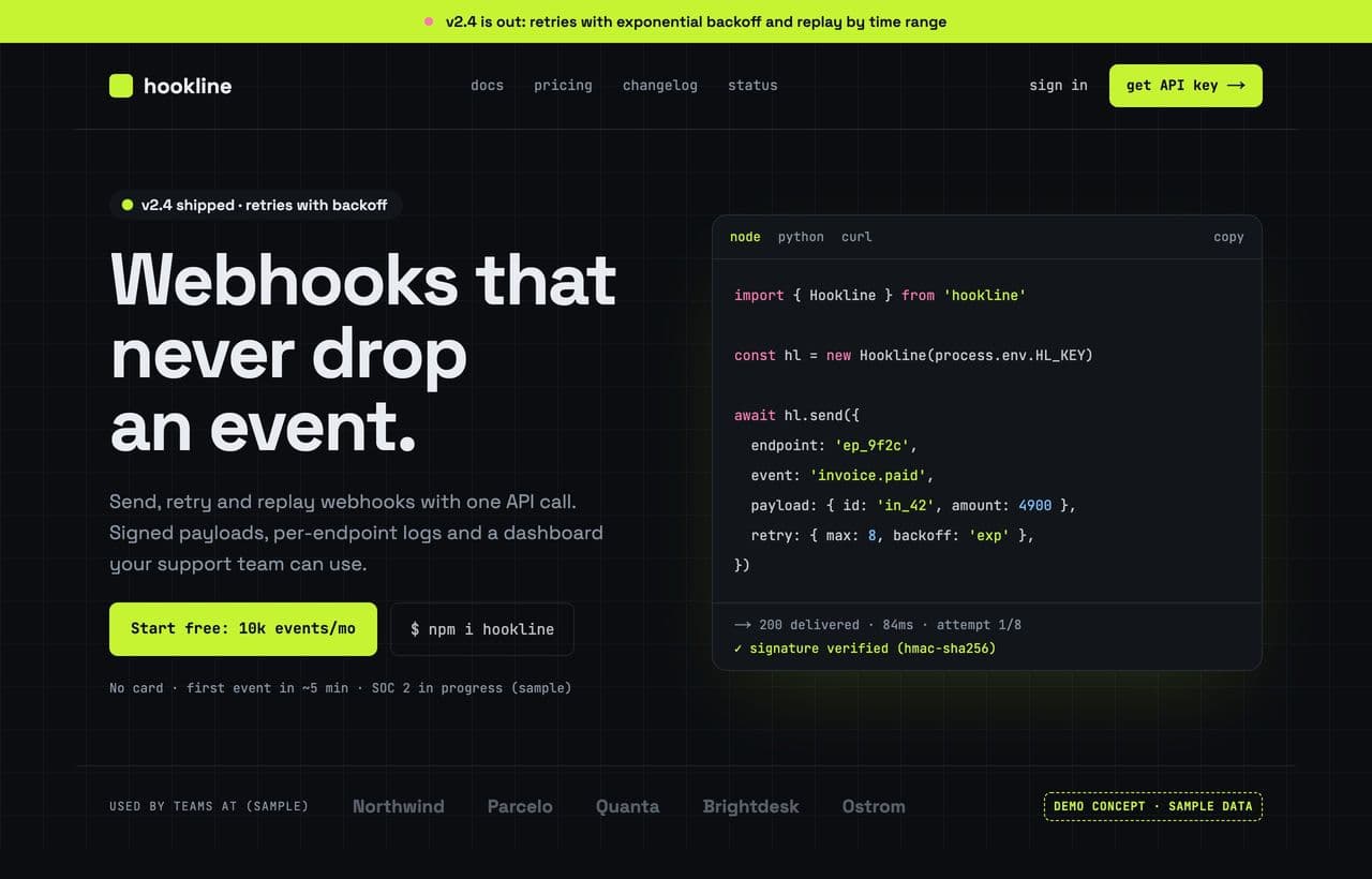 Hookline demo landing page