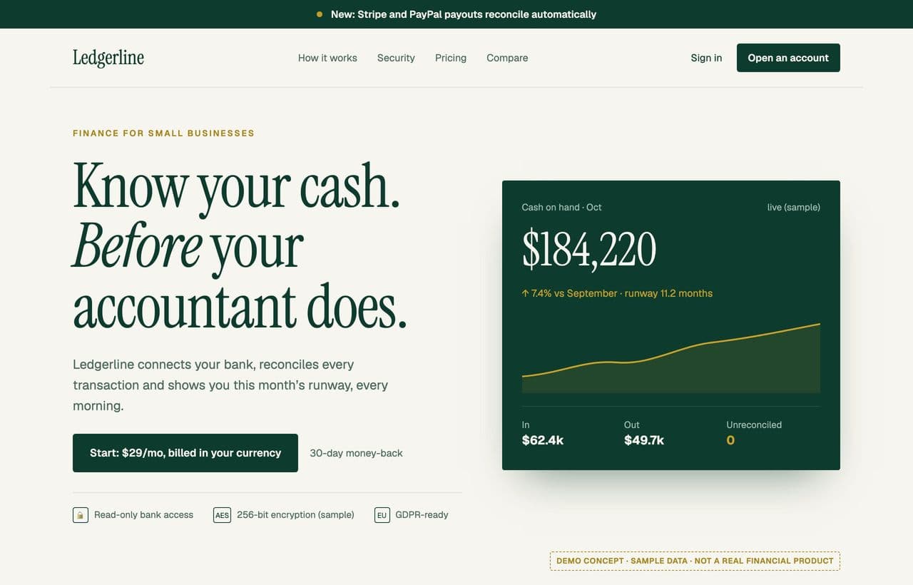 Ledgerline demo landing page